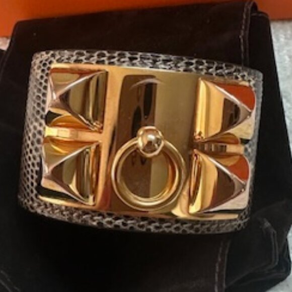 AUTHENTIC HERMES Collier De Chien Lizard / Rose Gold Cuff - Picture 1 of 11